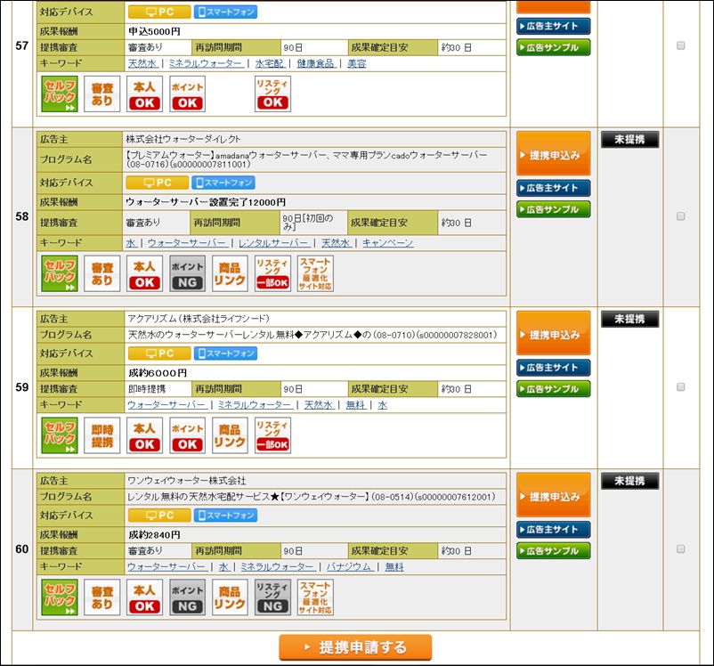 A8ネット広告リスト